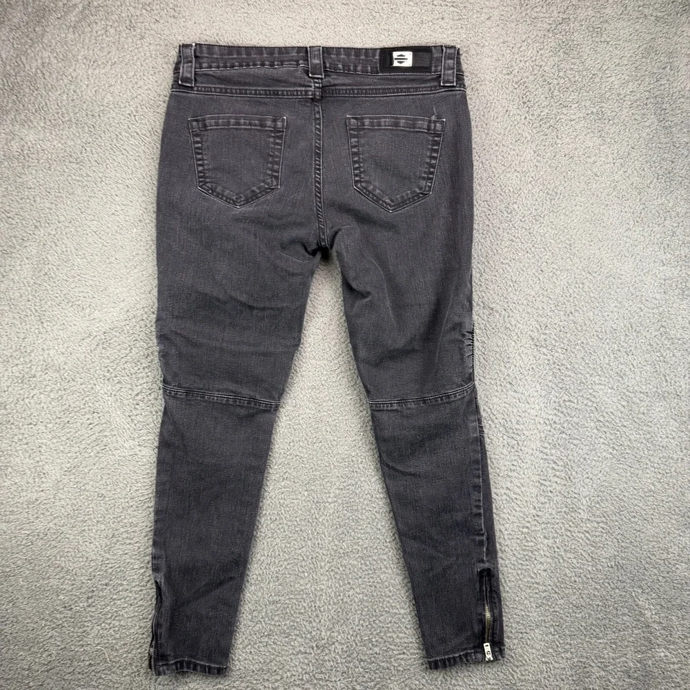Harley Davidson Womens Moto Biker Skinny Jeans Black Zipper Pockets Size 12